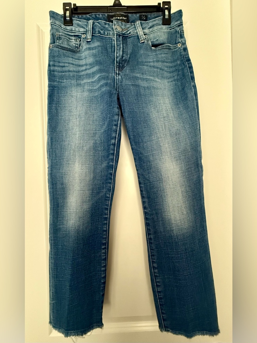 Lucky Brand Lolita Crop Blue Denim Jeans with Leather Patch